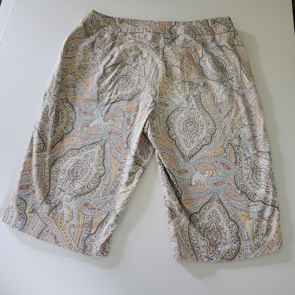 Tribal Paisley Pastel Print Preppy Bermuda Shorts Size 10 - Picture 2 of 9